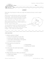 Health Reading Warm-Up: Germs