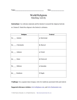 World Religion Matching Activity